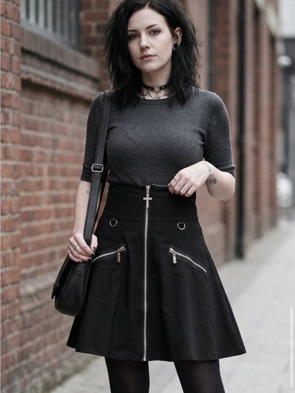 Killstar Black High-Waist Circle Skirt with Front Zip